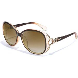 Women's Trendy Shades Eyes Protection Brown Frame Polarized Sunglasses Oversized